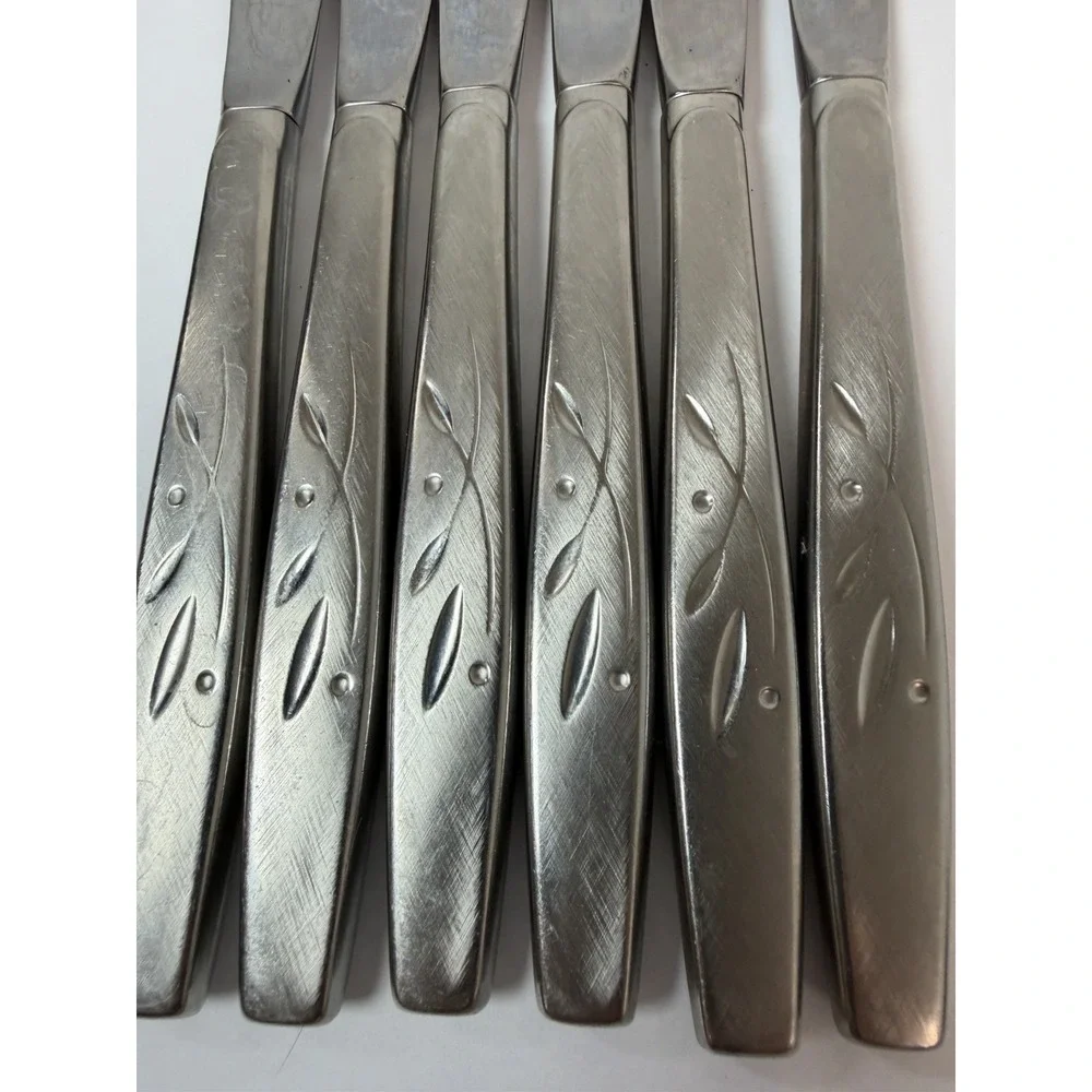 Set Of 6 Oneida Will O' Wisp Dinner Knives Burnished Heirloom Cube Knife 9-1/4